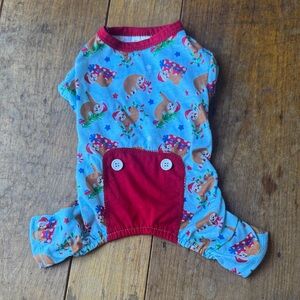 Blue and Red Sloth Print Holiday Dog Pajamas